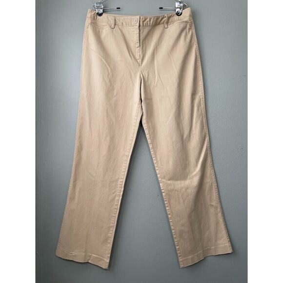Talbots Size 14 High Rise Stretch Khaki Pants Classic Wide Leg 90s Minimalist - Picture 1 of 6